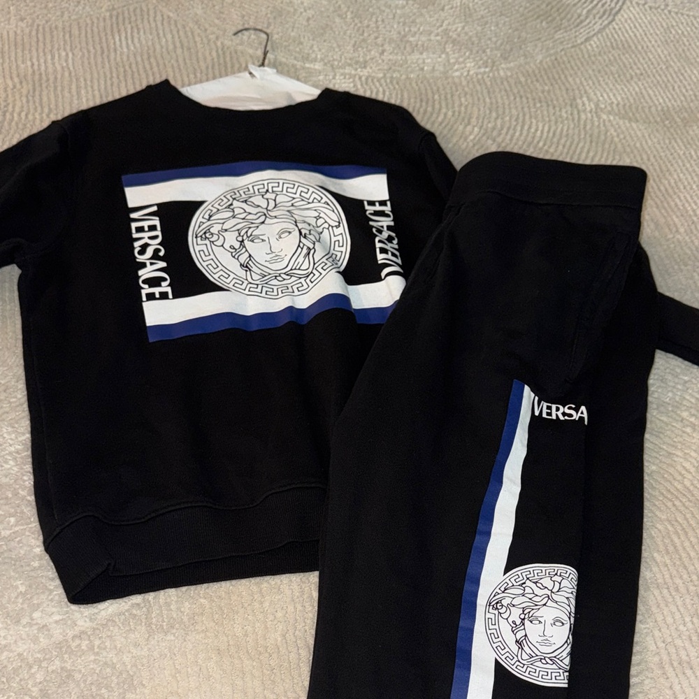 Versace Kids Black Joggers with Blue and White Accents